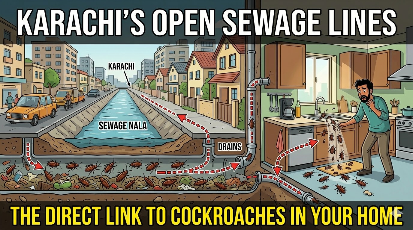 The Link Between Karachi’s Open Sewage Lines and Cockroach Infestations Indoors