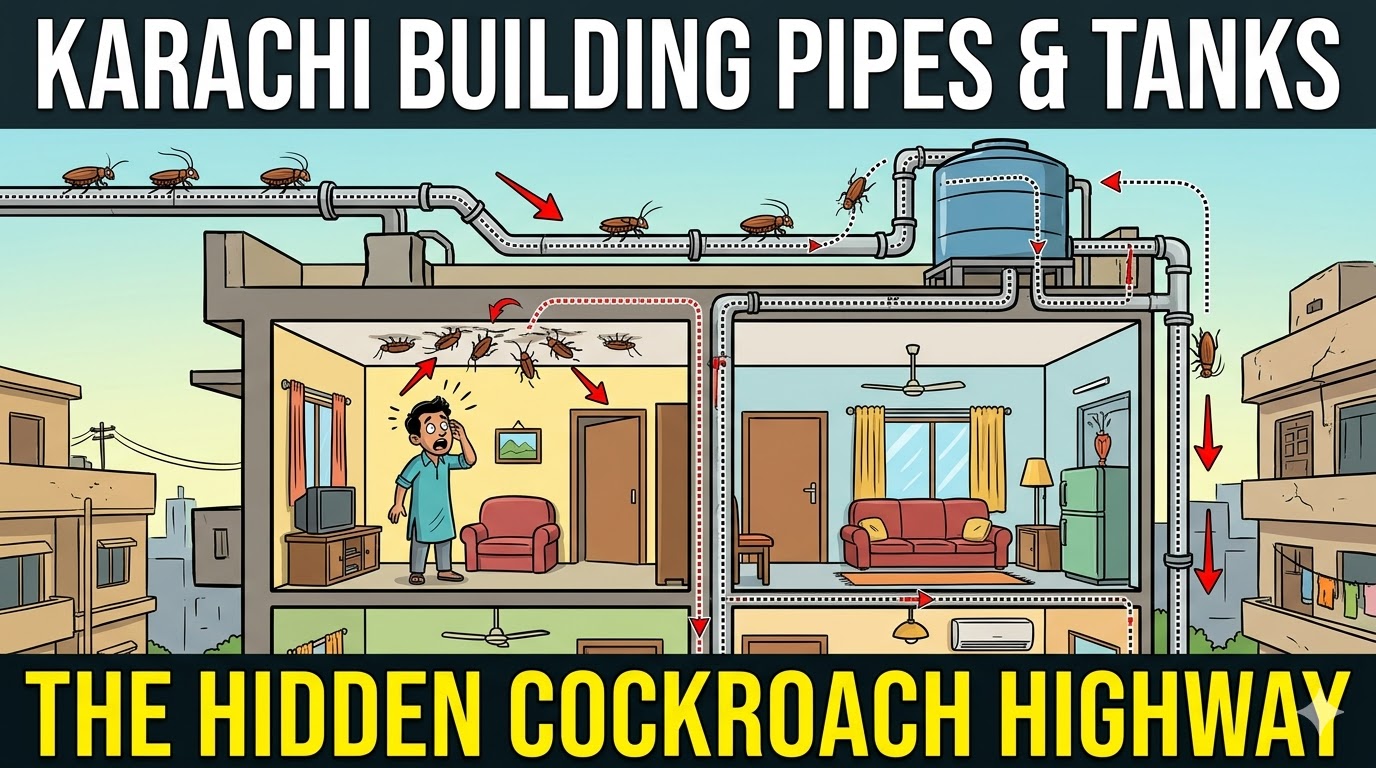 Why Karachi’s Building Water Tanks and Overhead Pipes Are a Hidden Cockroach Highway