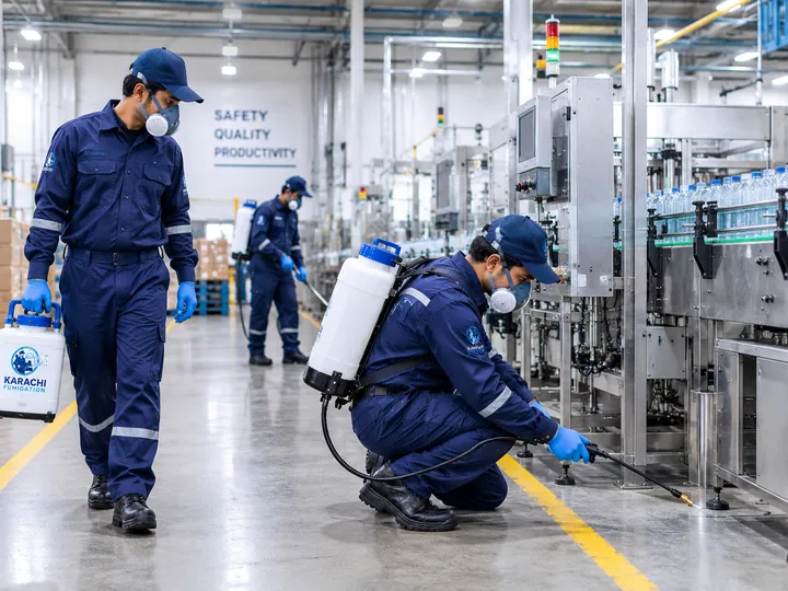 KFS team carrying out industrial fumigation at a factory in Karachi