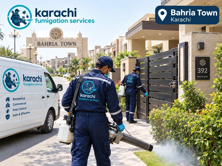 Karachi Fumigation Services technicians on a fumigation job in Bahria Town, Karachi