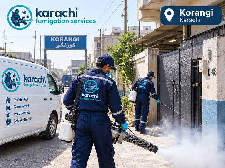 Karachi Fumigation Services technicians on a fumigation job in Korangi, Karachi
