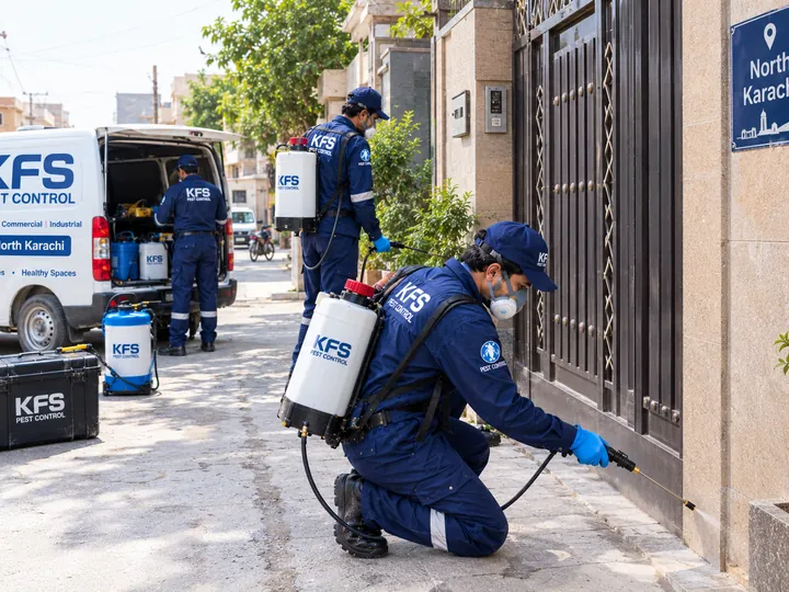 Karachi Fumigation Services technicians on a fumigation job in North Karachi, Karachi