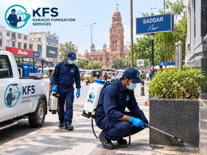 Karachi Fumigation Services technicians on a fumigation job in Saddar, Karachi